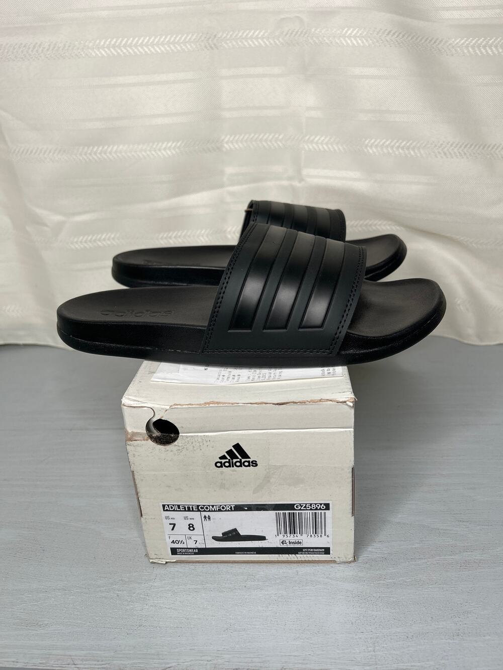 Adidas Adilette Comfort Slides Size Mens 7 Womens 8 Black Slide Sandals